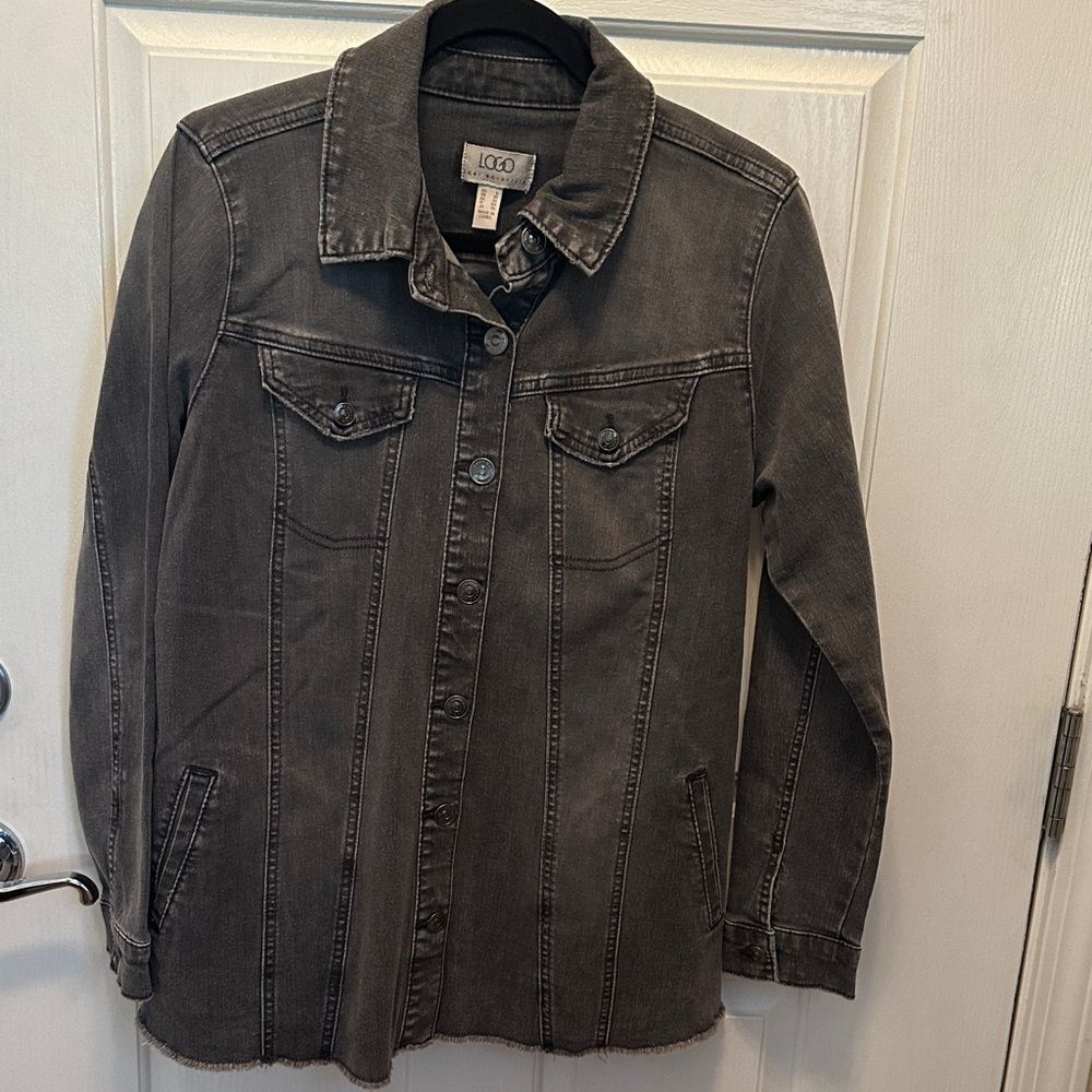 LOGO by Lori Goldstein Charcoal Denim Jacket Cotton Blend Size 6